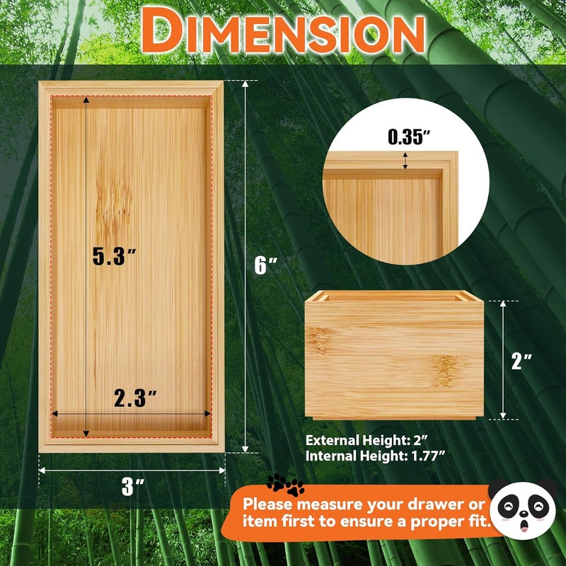 Lixple Bamboo Drawer Organizer, Small Silverware Organizer for Kitchen Drawer, Stackable Utensil Tray, 2 Pcs Flatware Organizer, Bamboo 6" x 3" x 2" (Outer), 5.3" x 2.3" x 1.77" (Inner) - Image 2